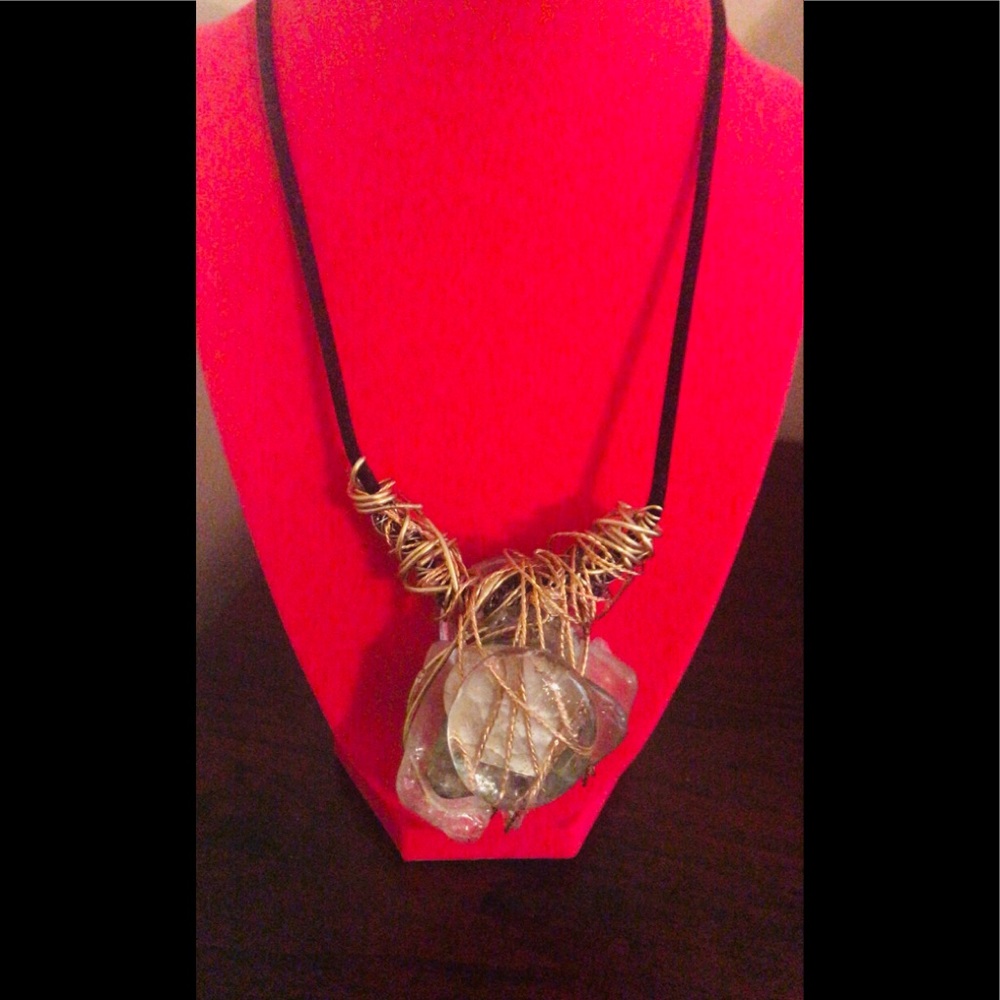 Wire Wrapped Abstract Layered Sea Glass Necklace
